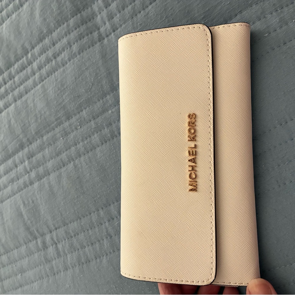 Michael Kors white  Clutch with Gold Logo